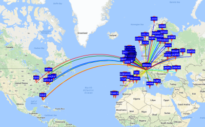 WSPR-Verbindungen der Station DB2MWA am 21.01.2017 bis 17:37 UTC im 20m-Band